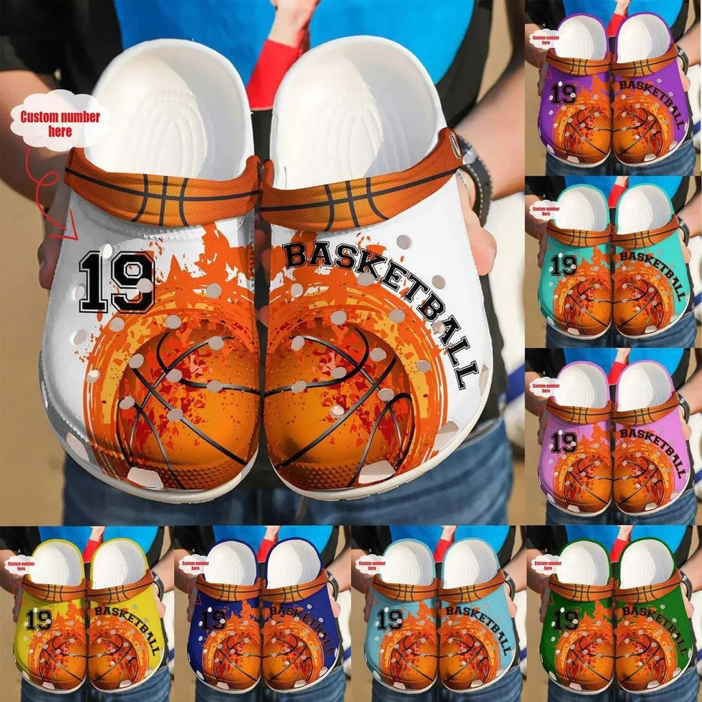 Custom Number Multicolor Basketball Fire Clogs