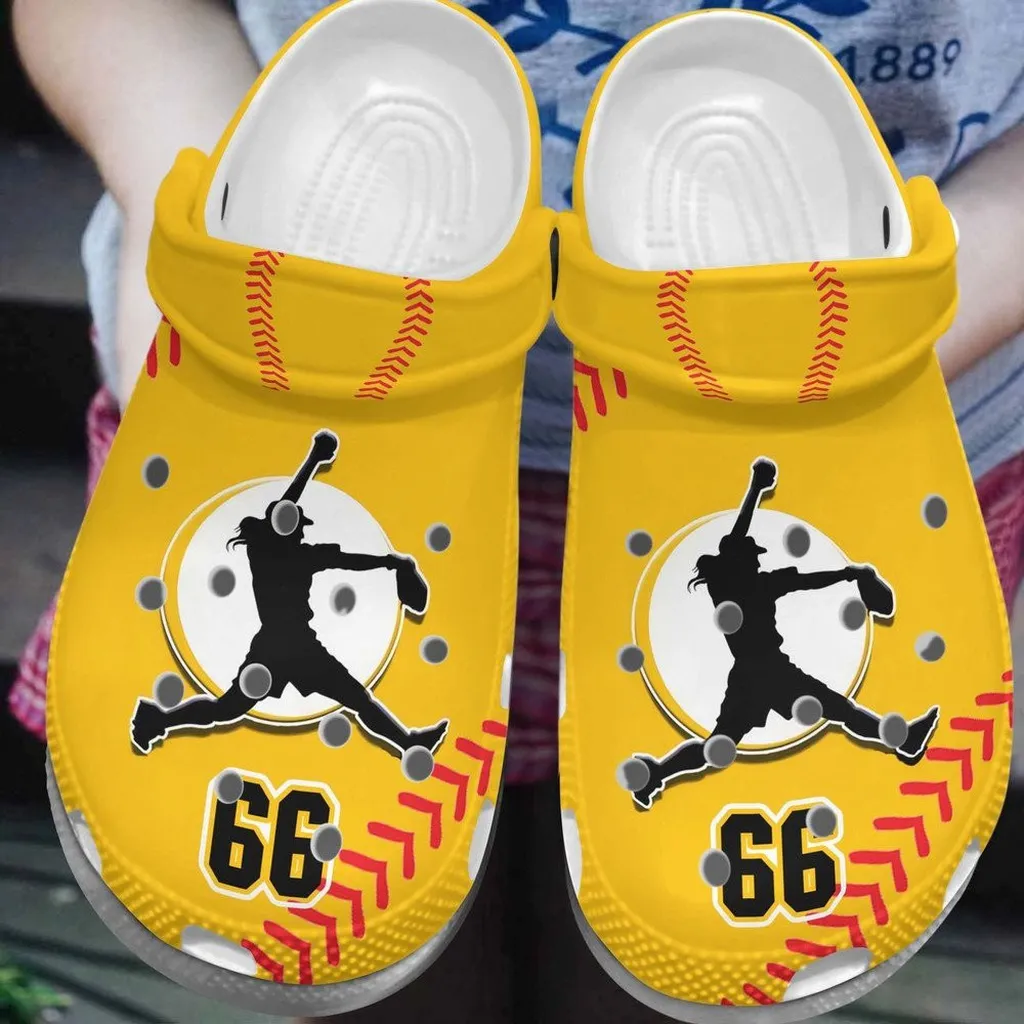 Custom Number Pitching Softball Player Yellow Clogs