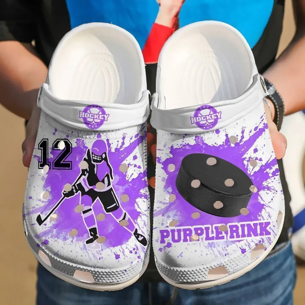 Custom Number Purple Rink Ice Hockey Girl Player Clogs