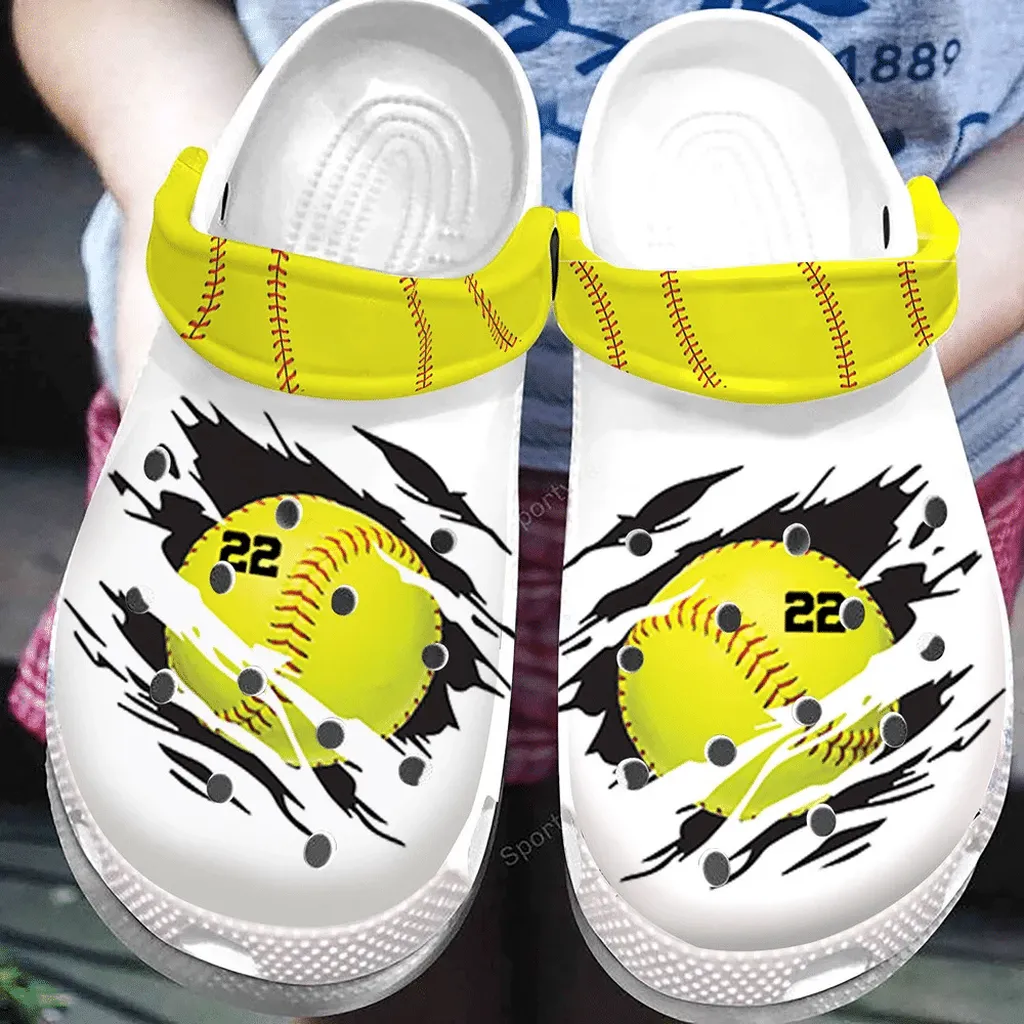 Custom Number Sclogsatch Softball Ball White Clogs