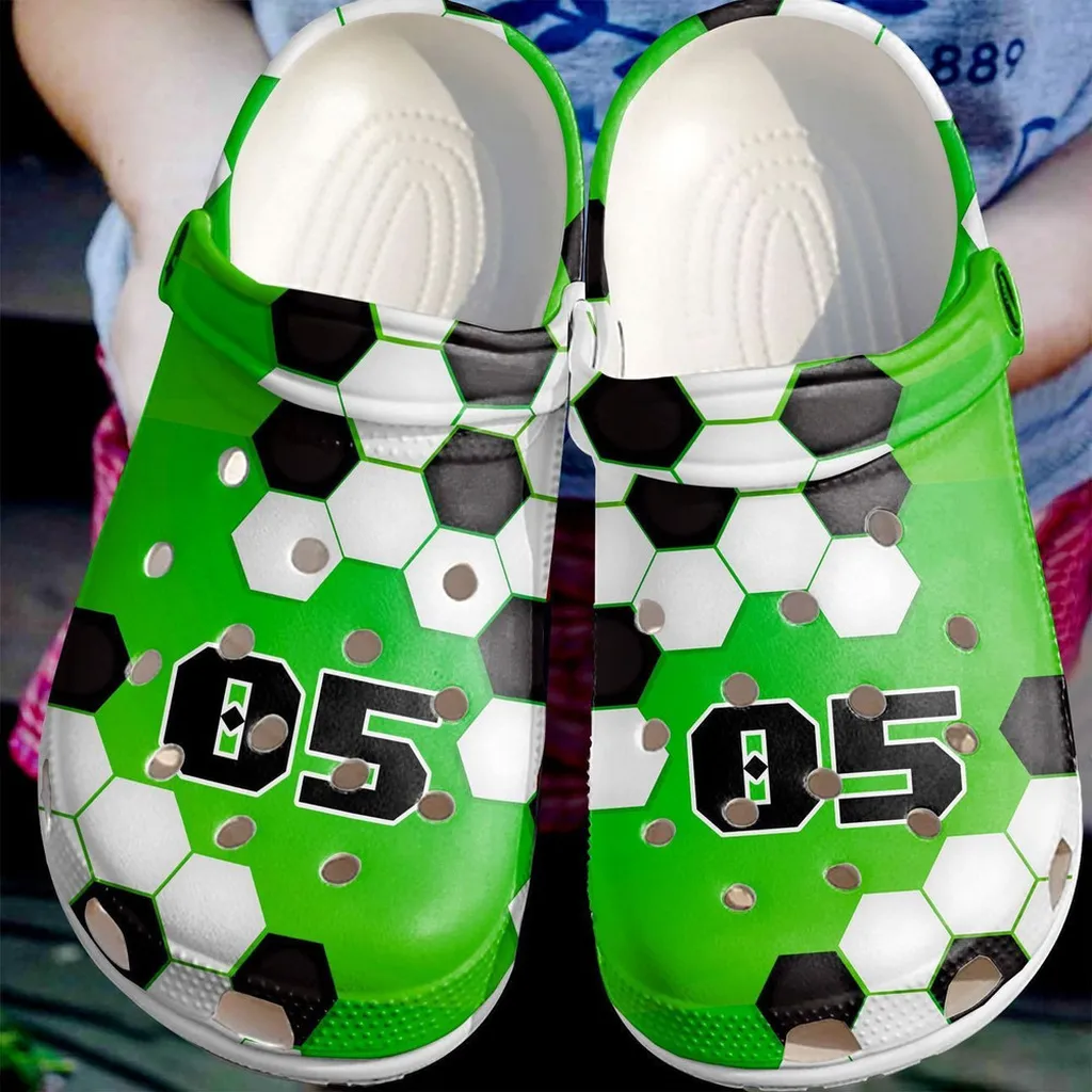 Custom Number Simple Soccer Green Clogs