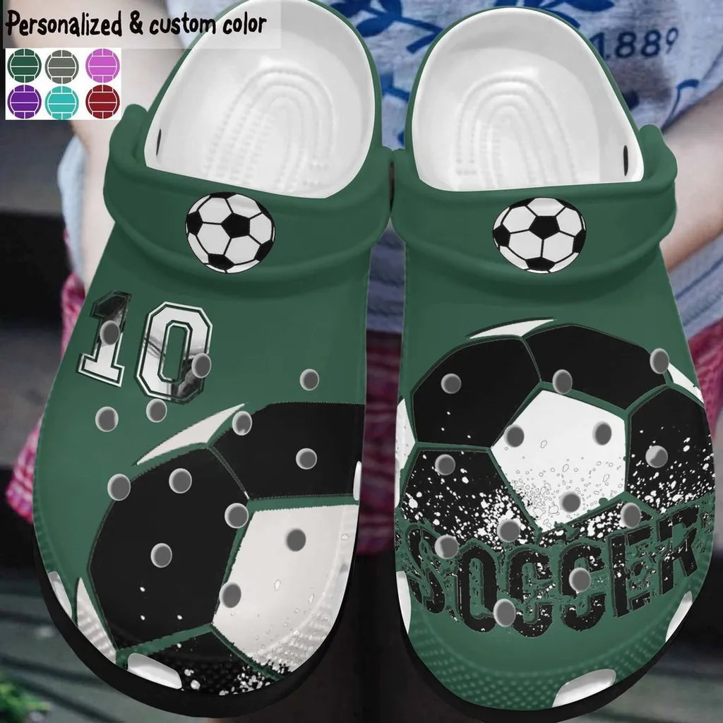 Custom Number Soccer Black Green Clogs