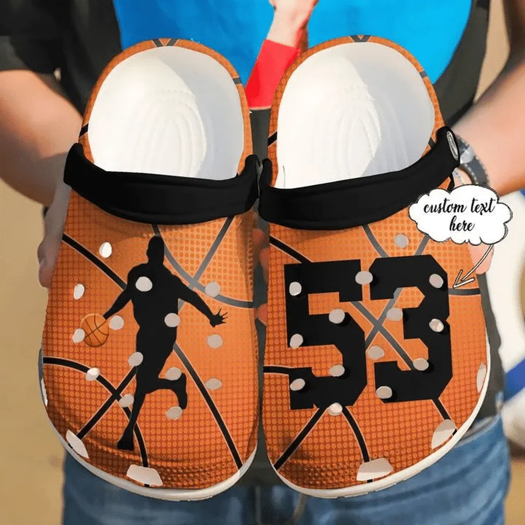 Custom Text Basketball Player Black Orange Clogs