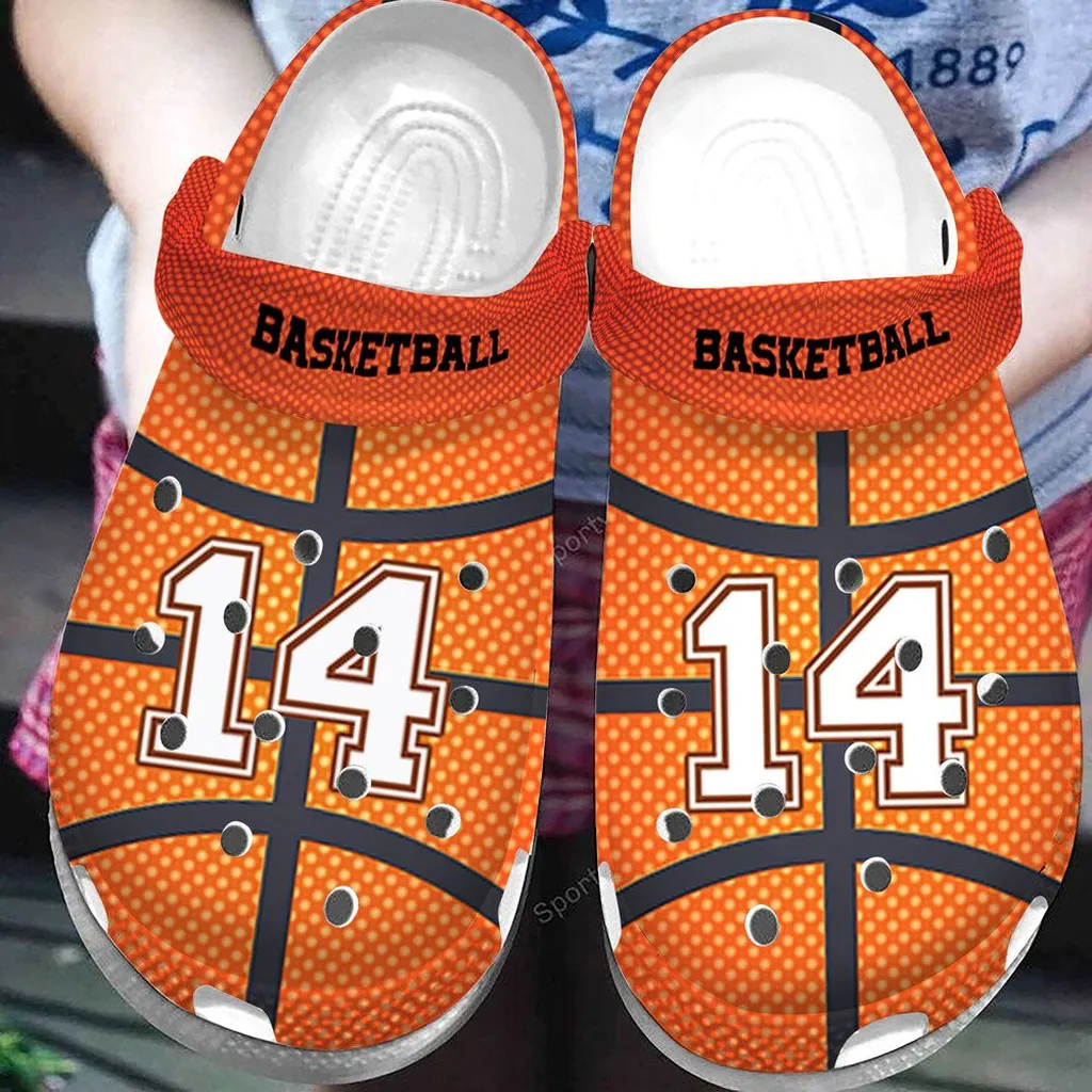 Custom Text Orange Basketball Ball Leather Clogs