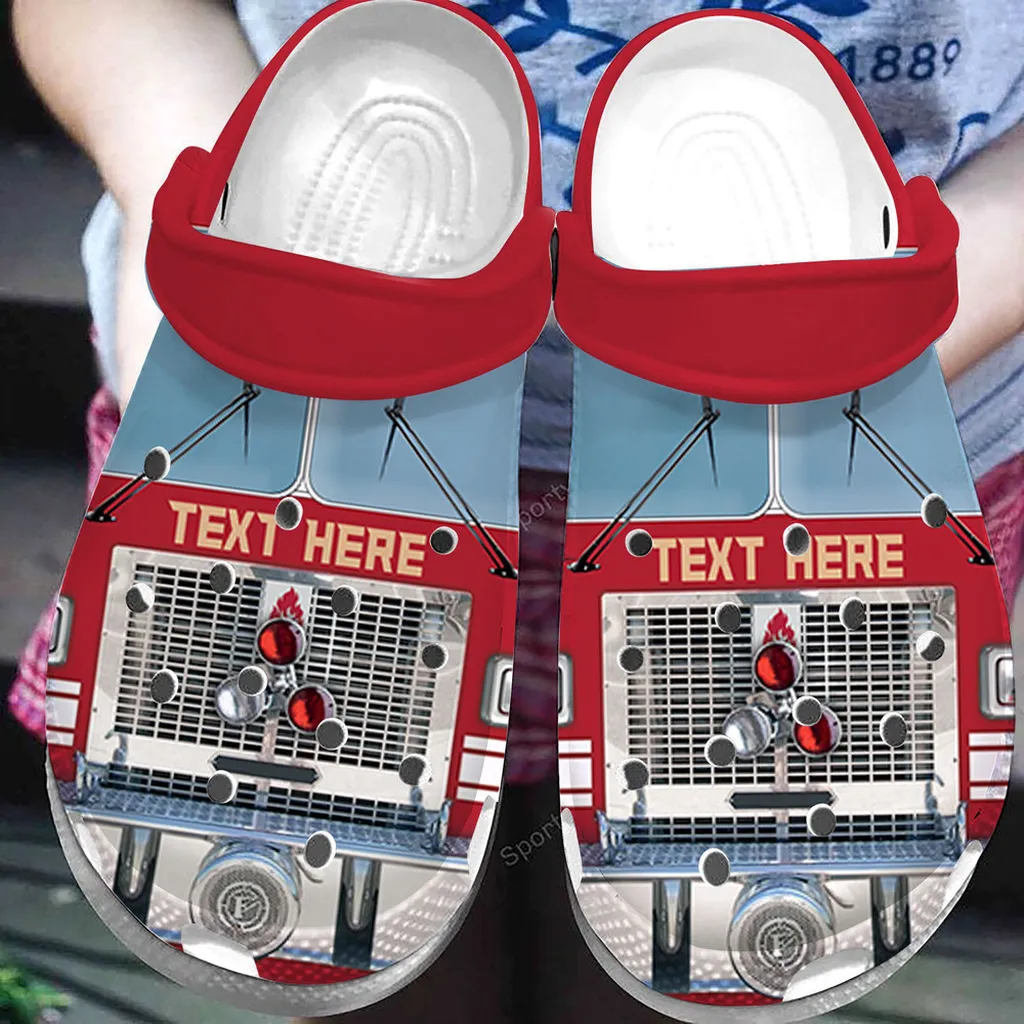 Custom Text Red Firetruck - Firefighter Clogs