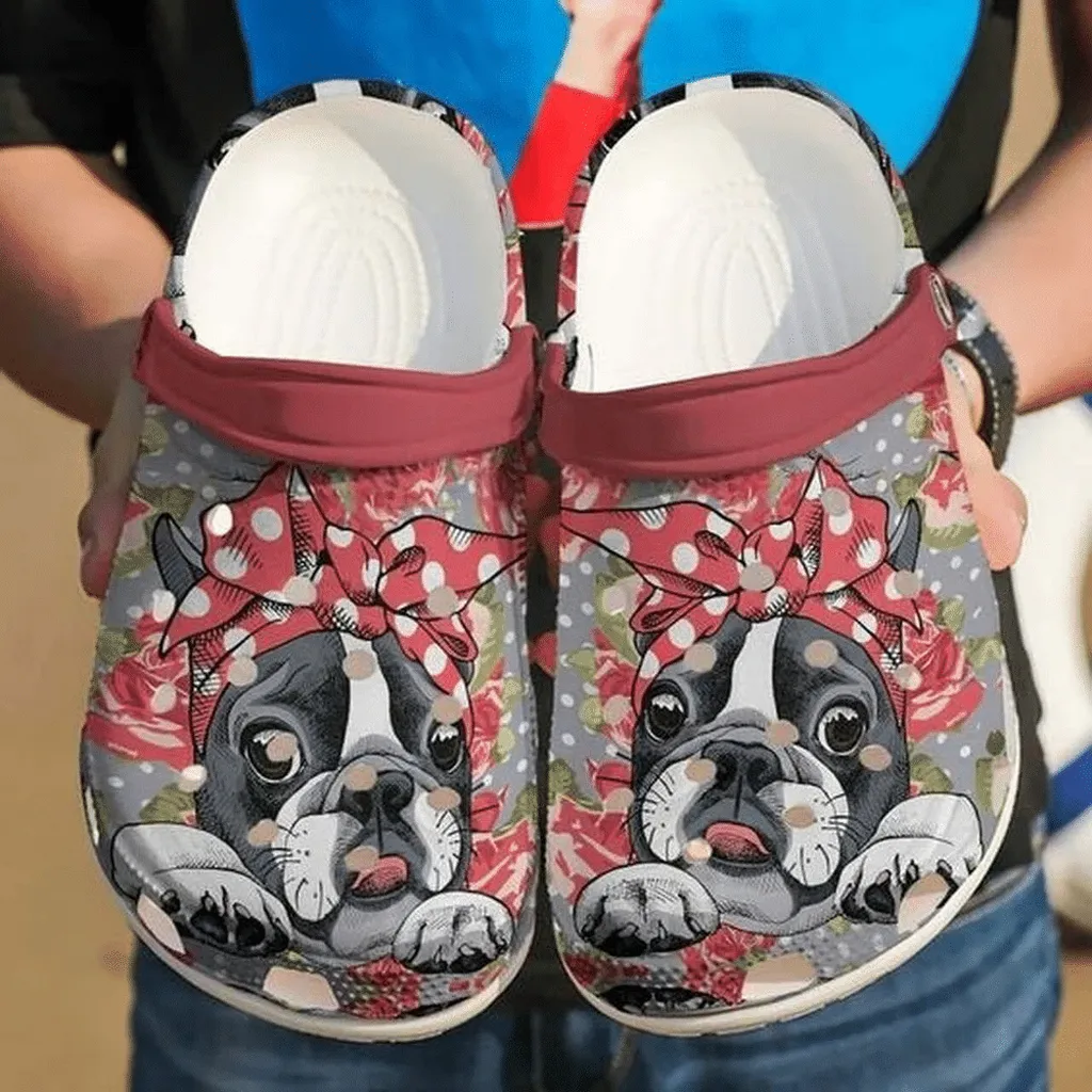 Cute Awesome Boston Terrier Floral 102 Gift For Lover Rubber Crocs Clog