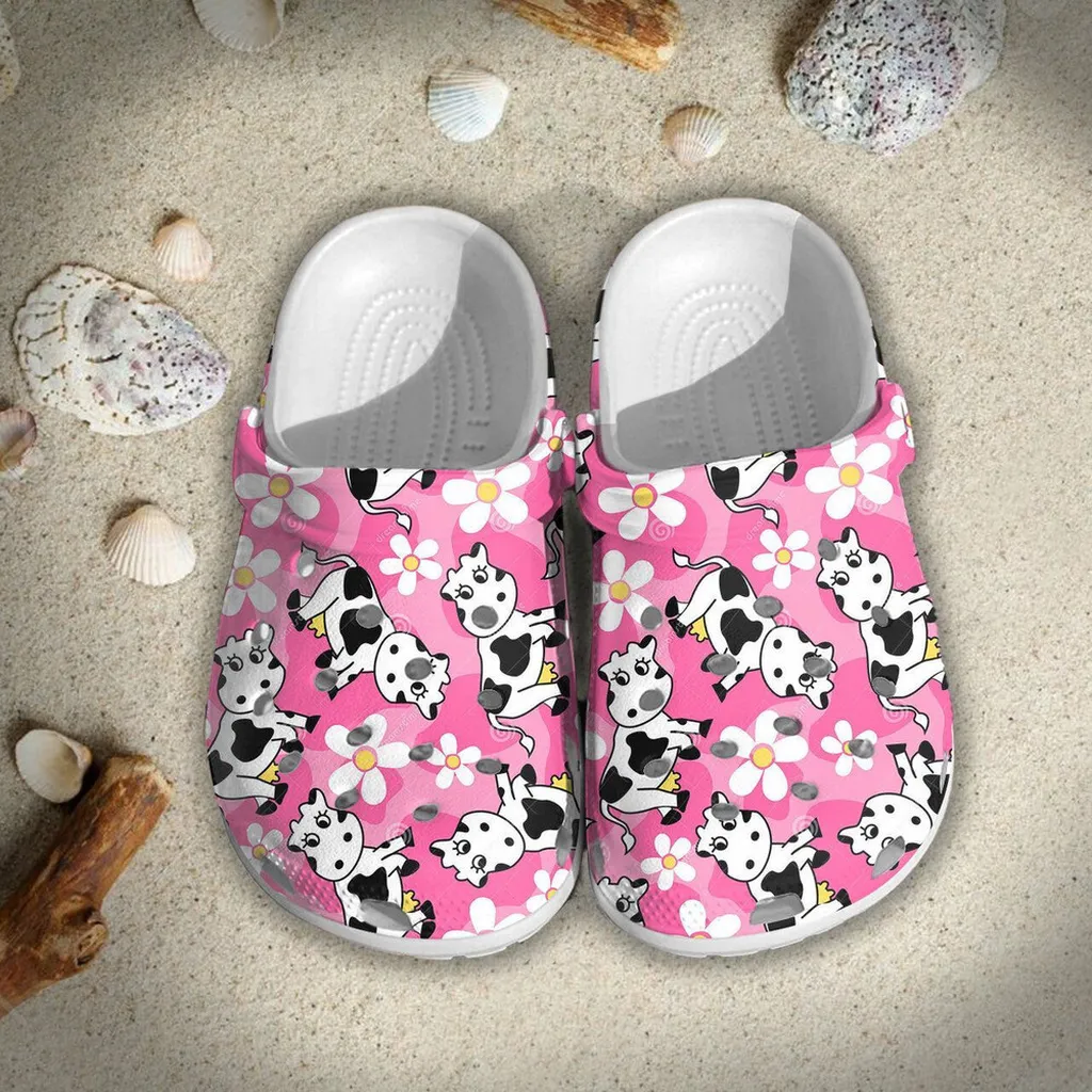 Cute Cow Flowers 102 Gift For Lover Rubber Crocs Clog