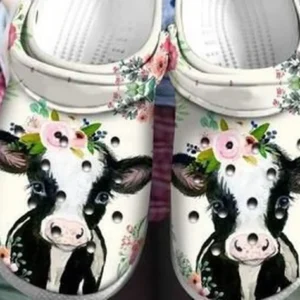 Cute Cow Flowers Crocs 3D Print Cow Crocs Charms Cow Crocs Crocband Clog Gift For Farmer Animal Print Water