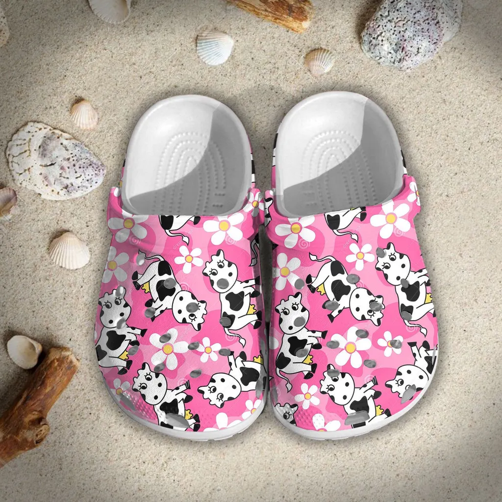 Cute Cow Flowers Crocs Crocband Clog Comfortable For Mens Womens Classic Clog Water