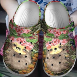 Cute Flowers And Sloth Gift For Lover Rubber Crocs Clog