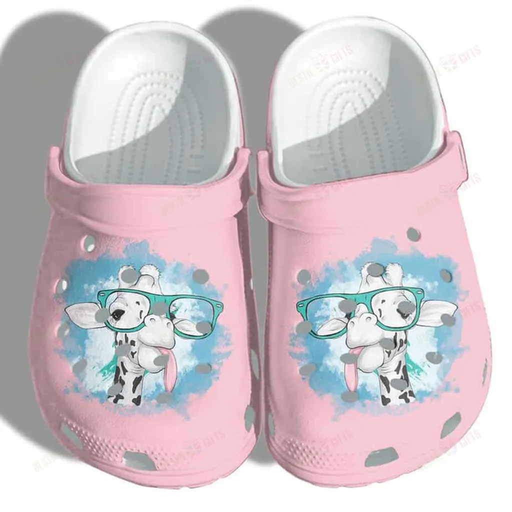 Cute Giraffe Glasses Crocs, Personalized Crocs Classic Clogs