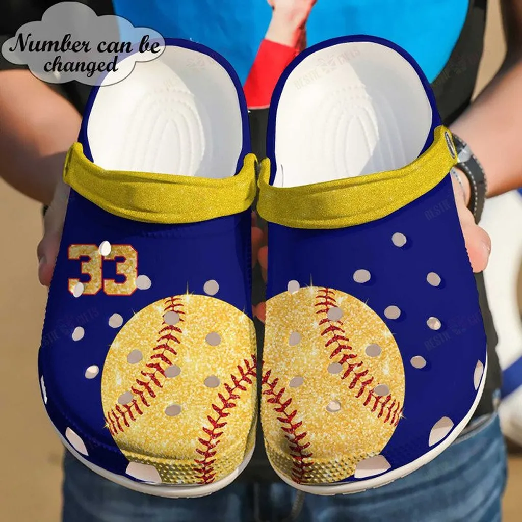 Cute Glitter Softball Crocs Classic Clogs