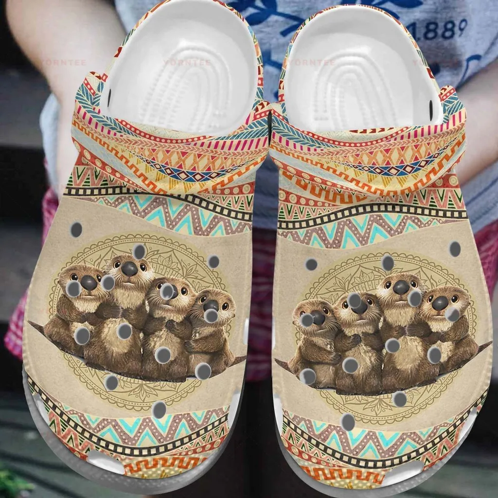 Cute Otter Family Mandala Gift For Lover Rubber Crocs Clog