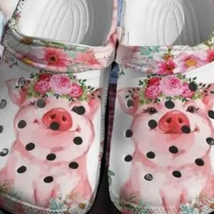 Cute Pig Crocs Crocband Clogs Pig Flowers Crocs 3D Print Animal Crocs 3D Charms Gift For Pig Lover Clog Comfortable For Farmer