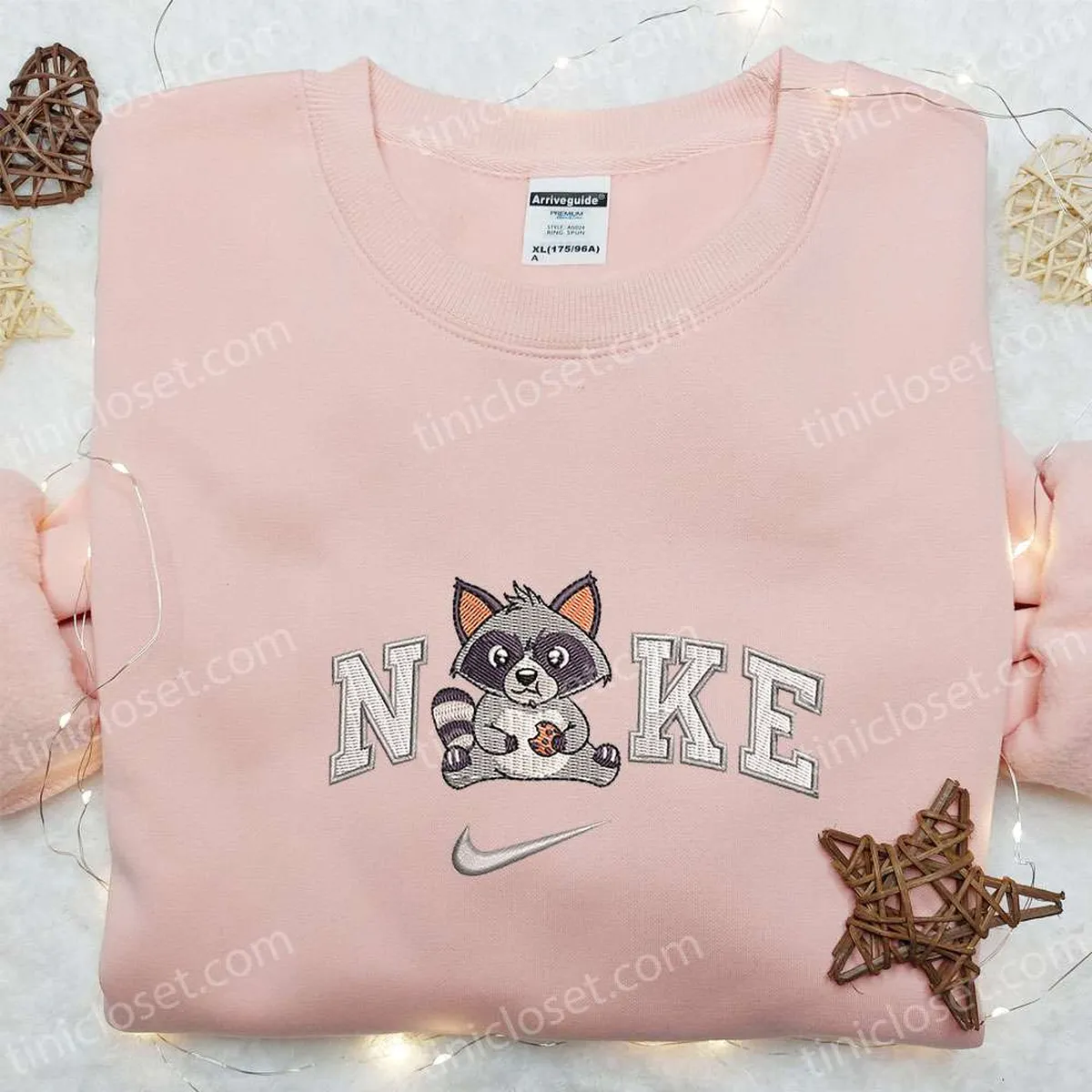 Cute Racoon Eating Cookie x Nike Embroidered Shirt, Animal Embroidered Hoodie, Nike Inspired Embroidered Sweatshirt