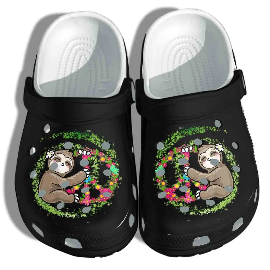 Cute Sloth Flower 5 Gift For Lover Rubber Crocs Clog