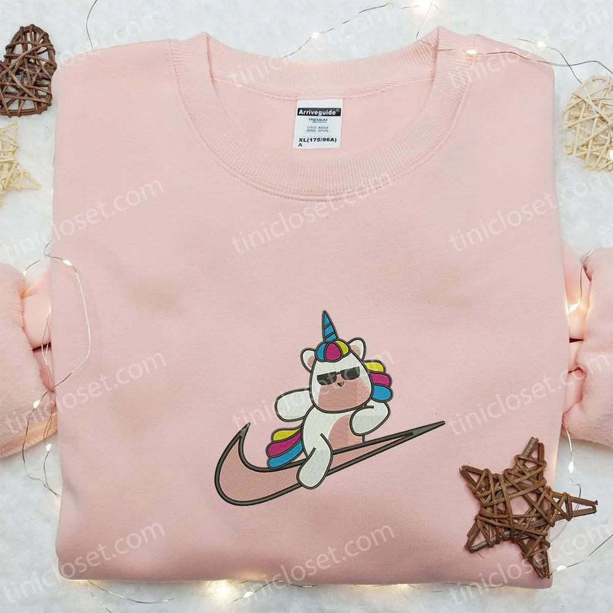 Cute Unicorn x Swoosh Cartoon Embroidered Hoodie, Nike Inspired Embroidered Shirt, Best Gift Ideas for Family