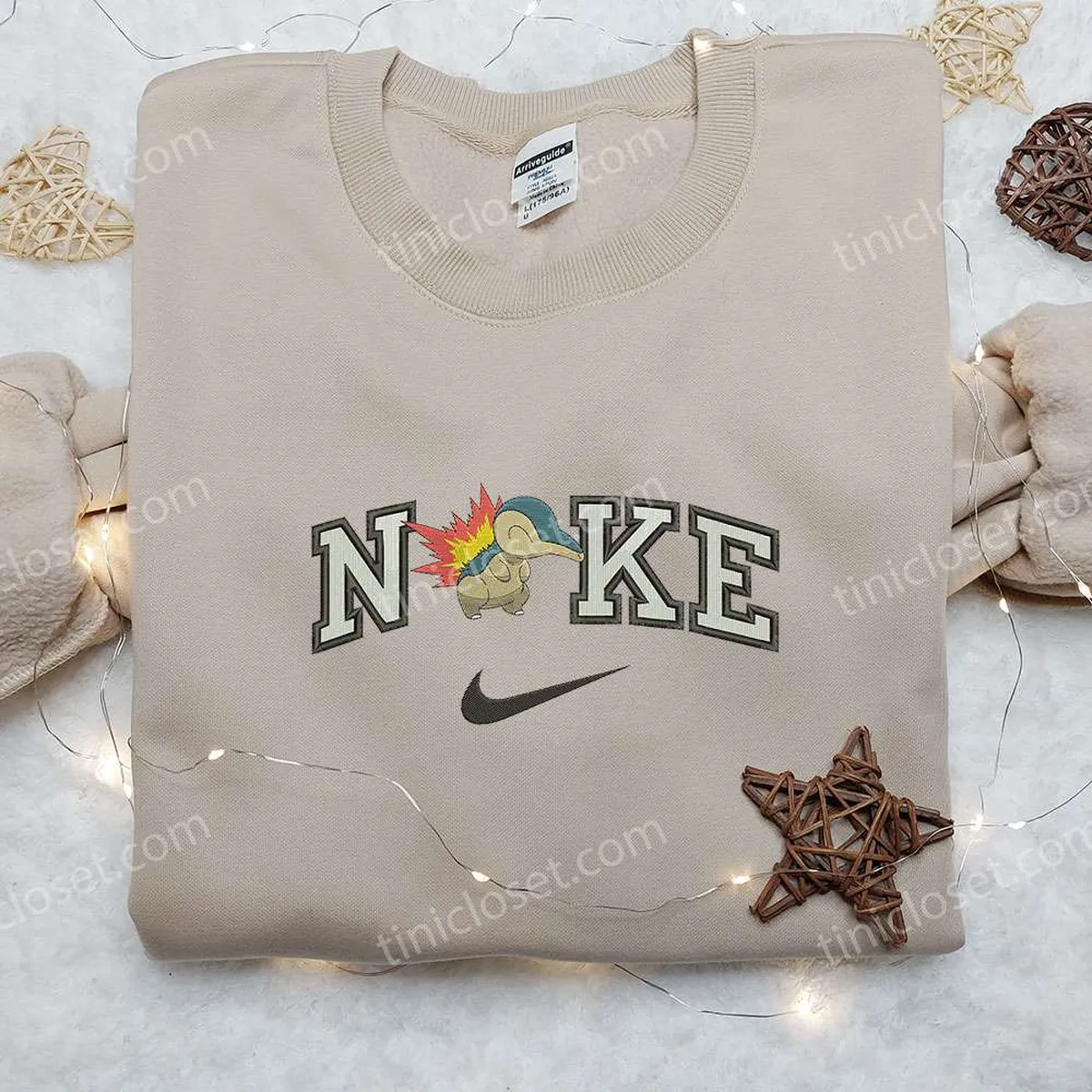 Cyndaquil x Nike Embroidered Shirt, Pokemon Embroidered Shirt, Custom Nike Embroidered Shirt