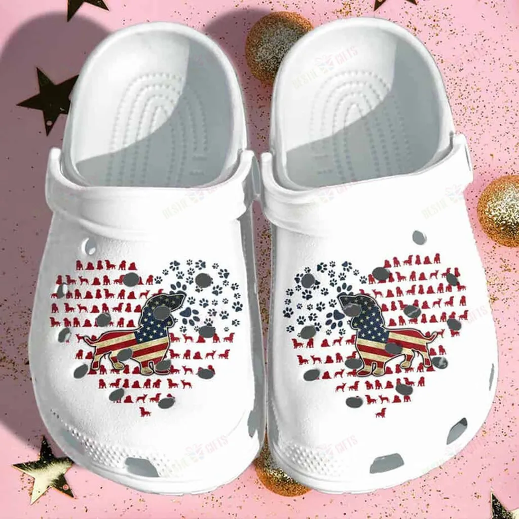 Dachshund America Flag Heart Crocs Classic Clogs