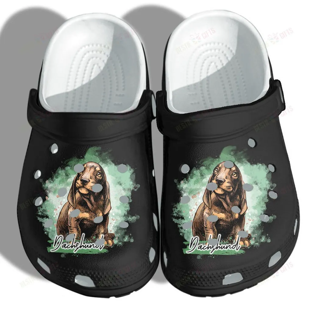 Dachshund Art Funny Crocs, Personalized Crocs Classic Clogs