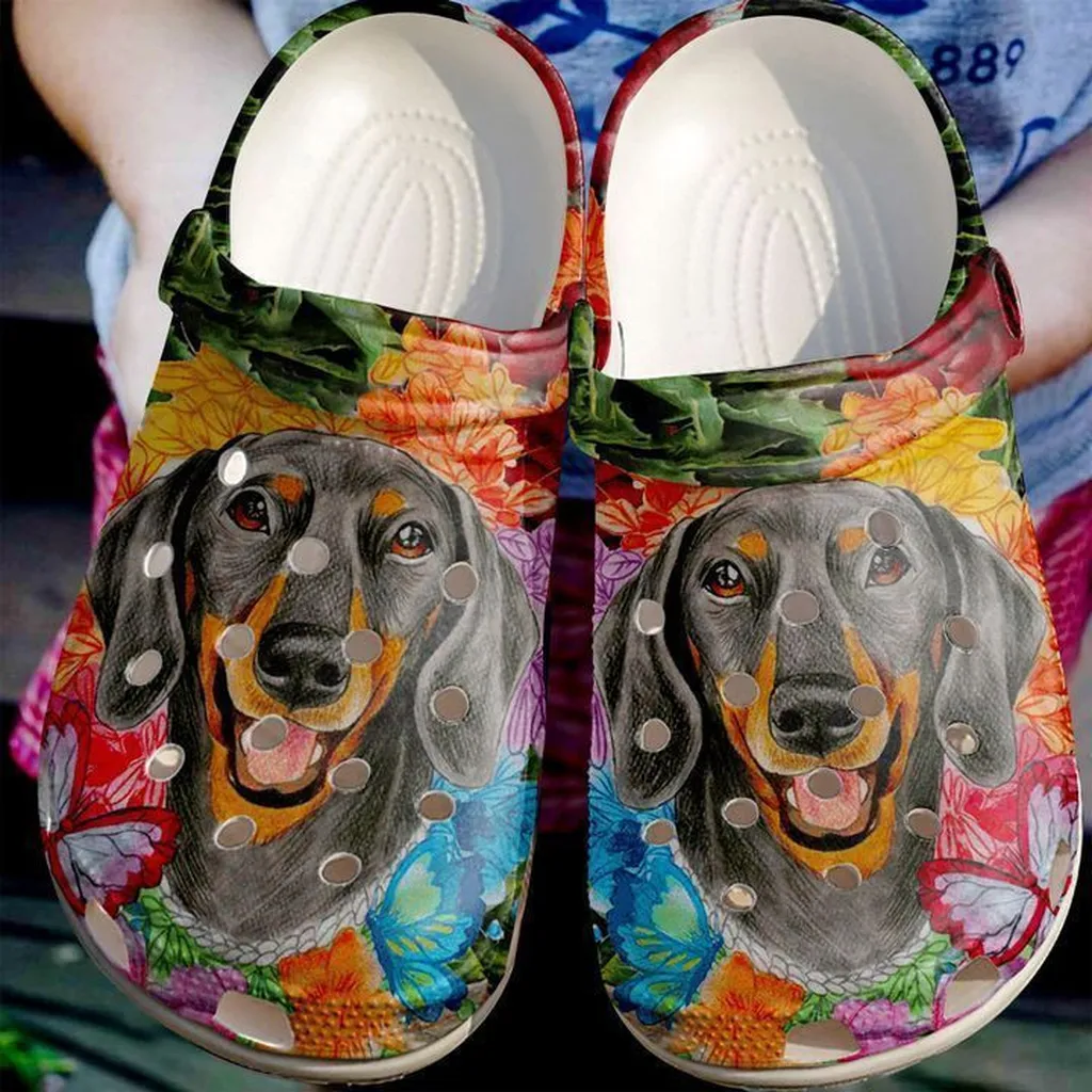 Dachshund Butterfly And Crocs Classic Clogs