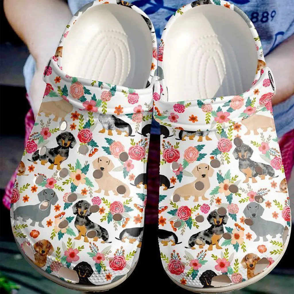 Dachshund Floral Pattern Crocs Classic Clogs