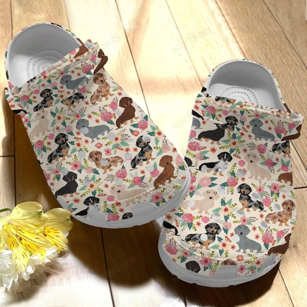 Dachshund White Sole Dachshund Floral Pattern V1 Crocs Classic Clogs