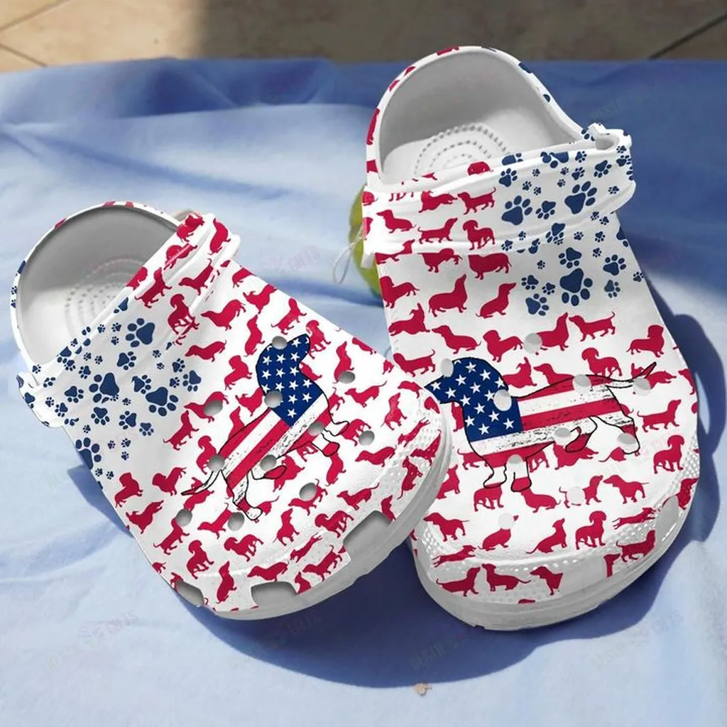 Dachshunds American Flag Crocs, Personalized Crocs Classic Clogs