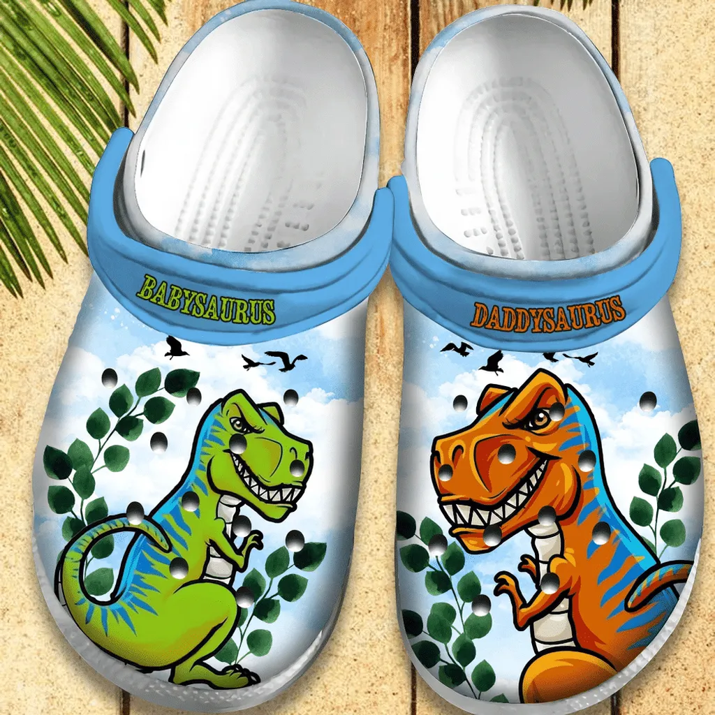 Daddysaurus And Babysaurus Gift For Lover Rubber Crocs Clog