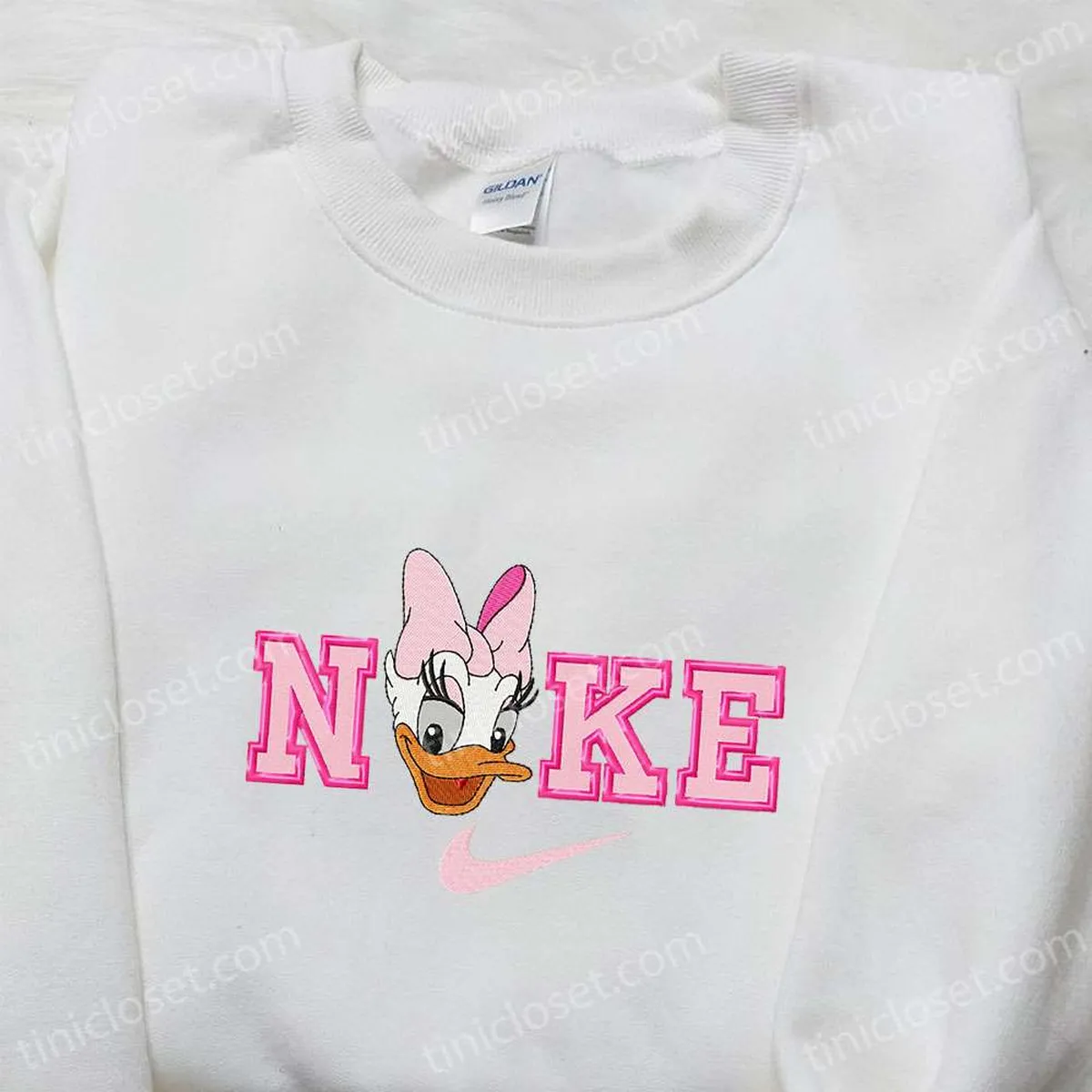 Daisy Duck x Nike Cartoon Embroidered Sweatshirt, Donald Duck Embroidered Shirt, Nike Inspired Embroidered Shirt