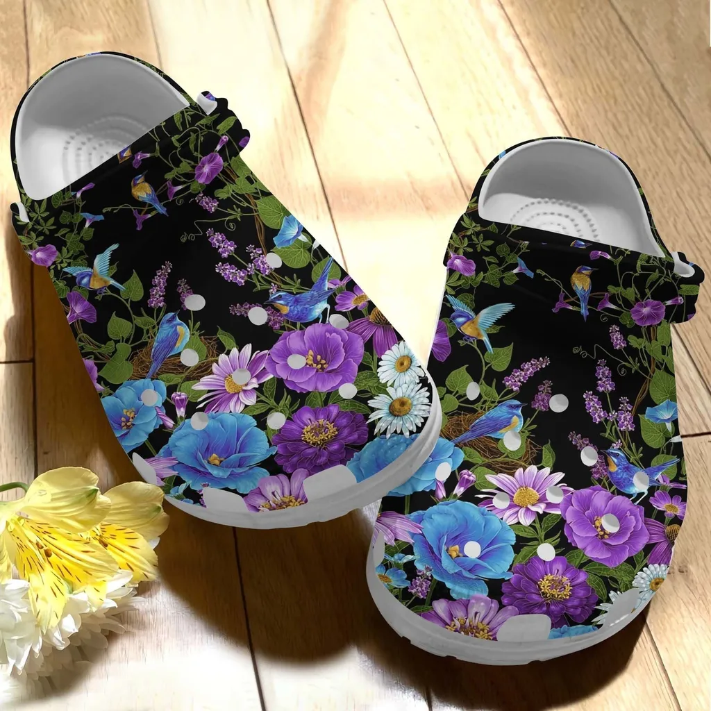 Daisy Flower Shoe - Bird In Yard Crocbland Clog Gift For Grandma Mother