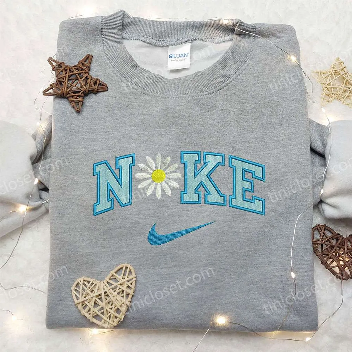 Daisy Flower x Nike Embroidered Shirt, Custom Nike Embroidered Shirt, Best Gifts for Family