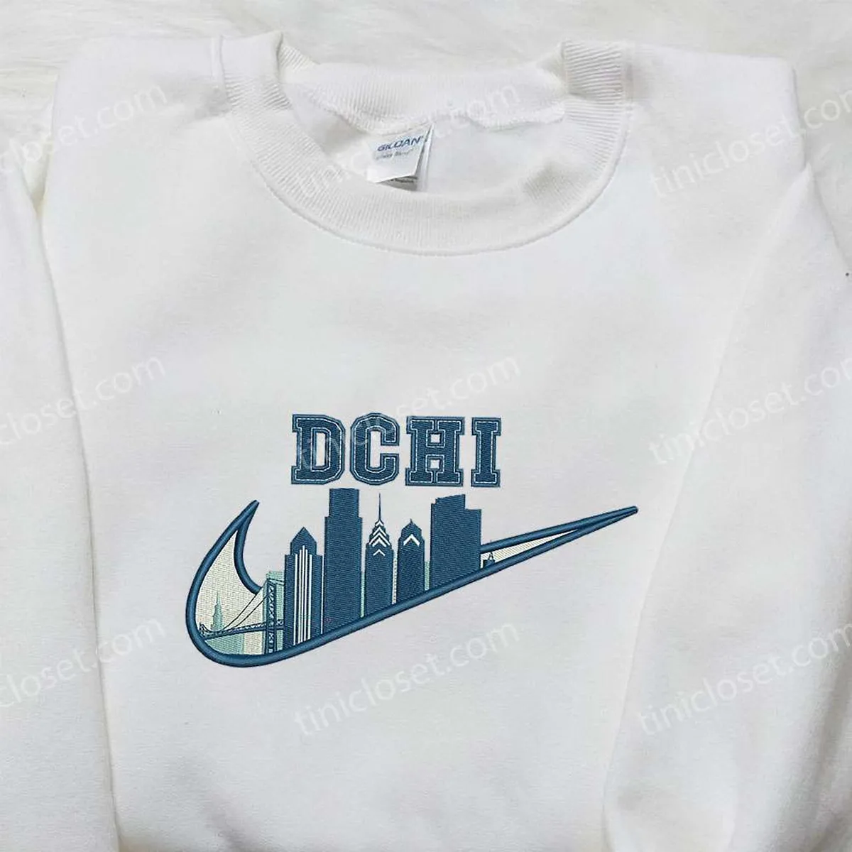 Dchi City x Nike Embroidered Shirt, Gift For Wife Embroidered Shirt, Custom Nike Embroidered Shirt