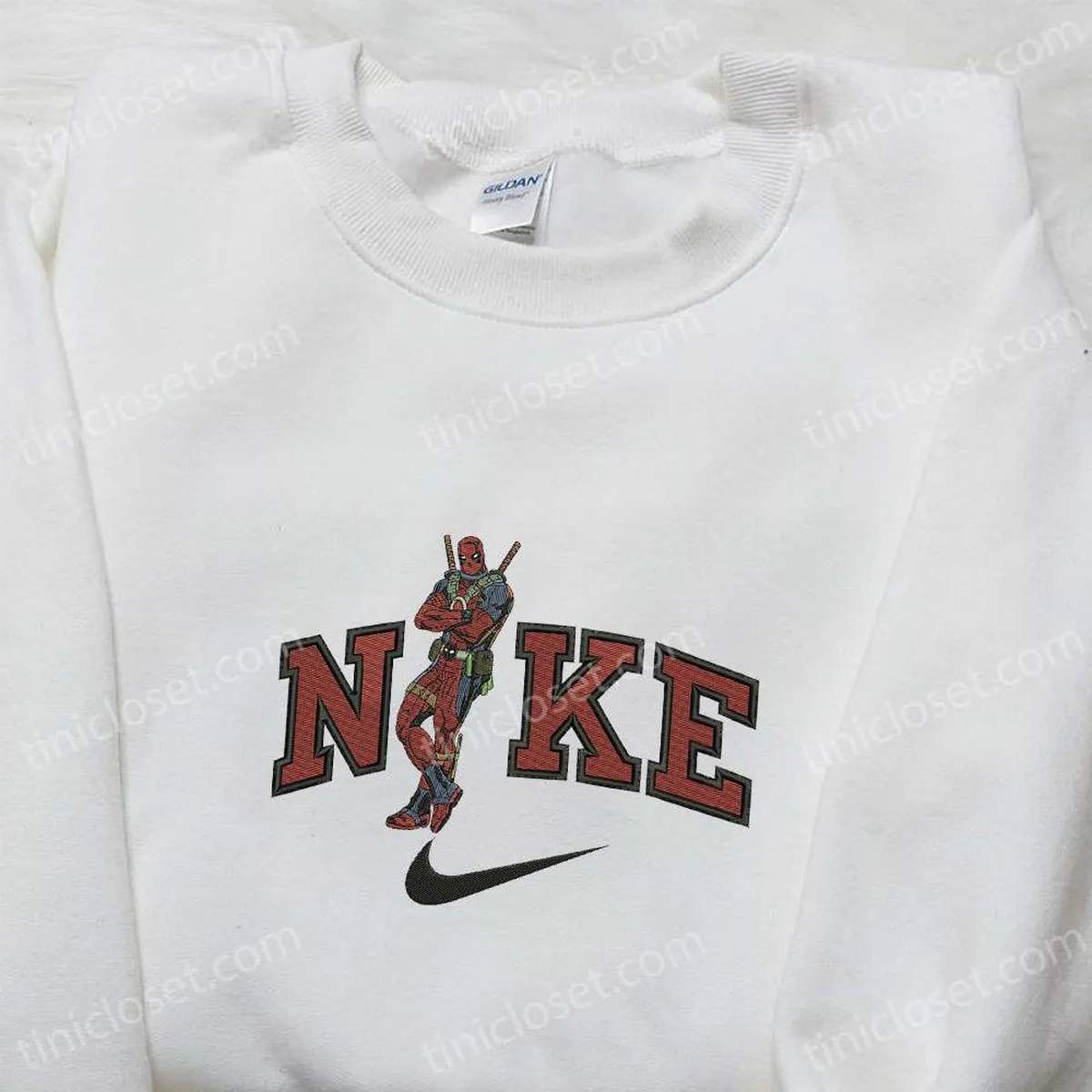 Deadpool x Nike Movie Embroidered Shirt, Marvel Comic Embroidered Shirt, Custom Nike Embroidered Shirt