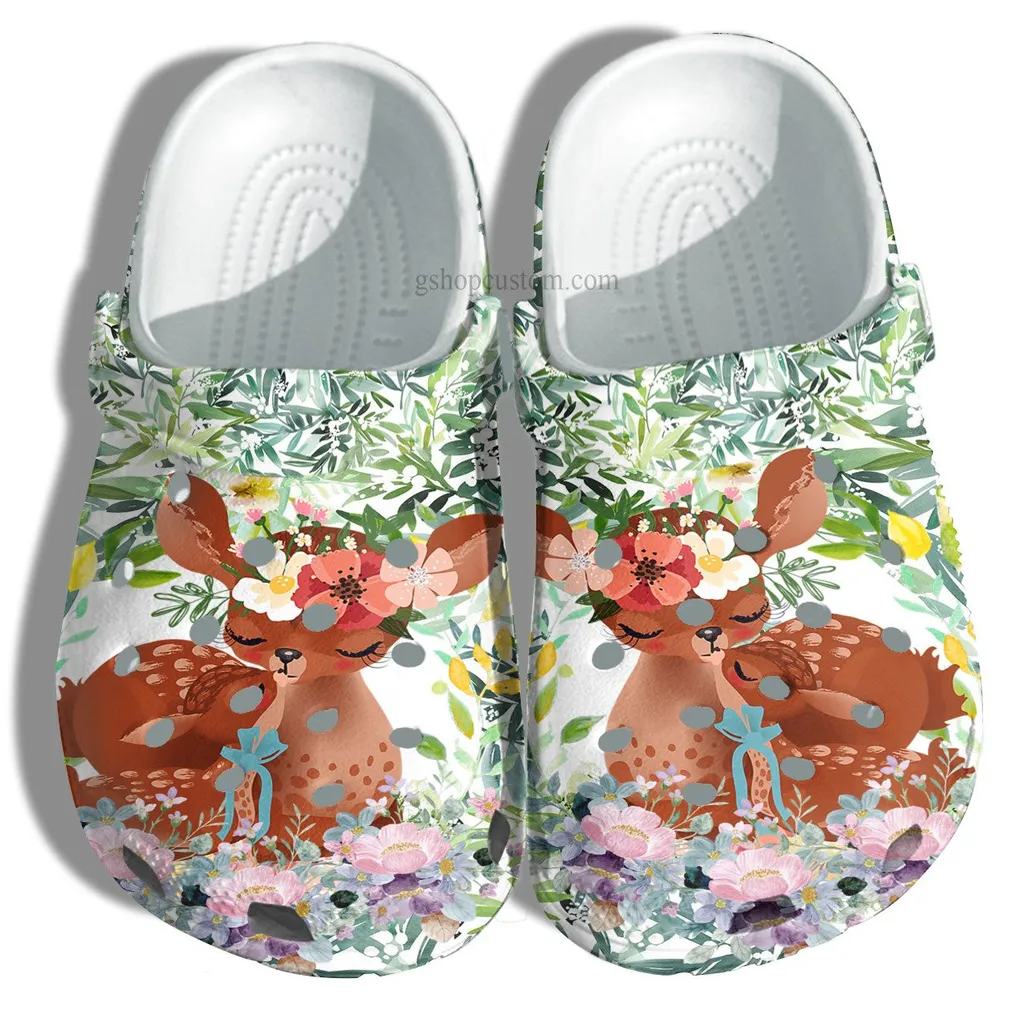 Deer Mom Hug Baby Deer Flower Crocs