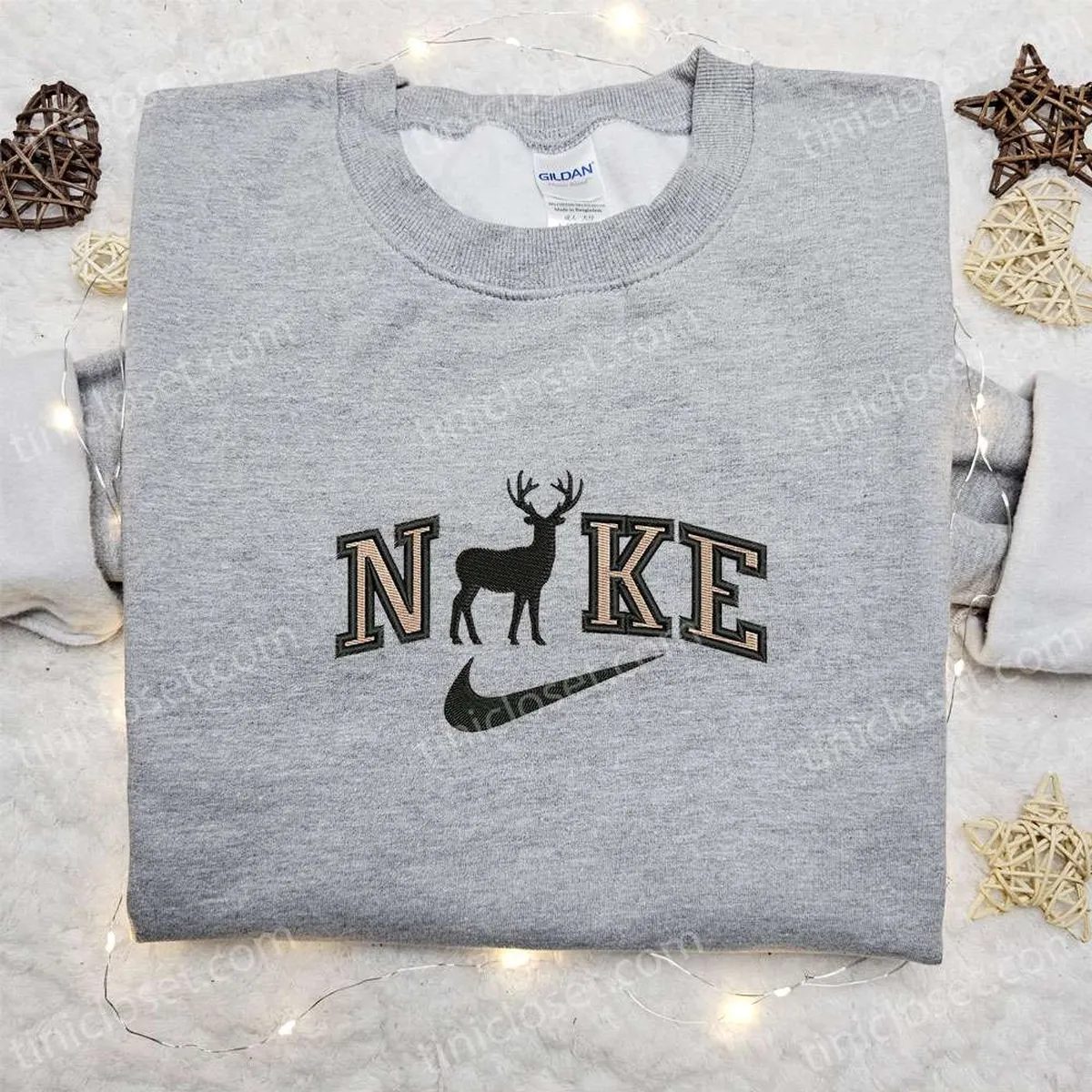 Deer Silhouette x Nike Embroidered Shirt, Animal Embroidered Shirt, Custom Nike Embroidered Shirt