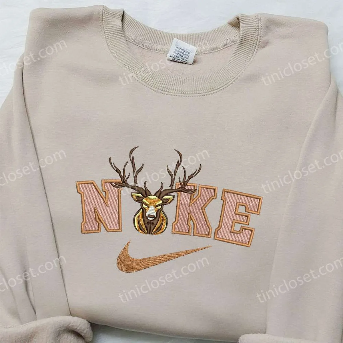 Deer x Nike Embroidered Shirt, Animal Embroidered Shirt, Custom Nike Embroidered Shirt