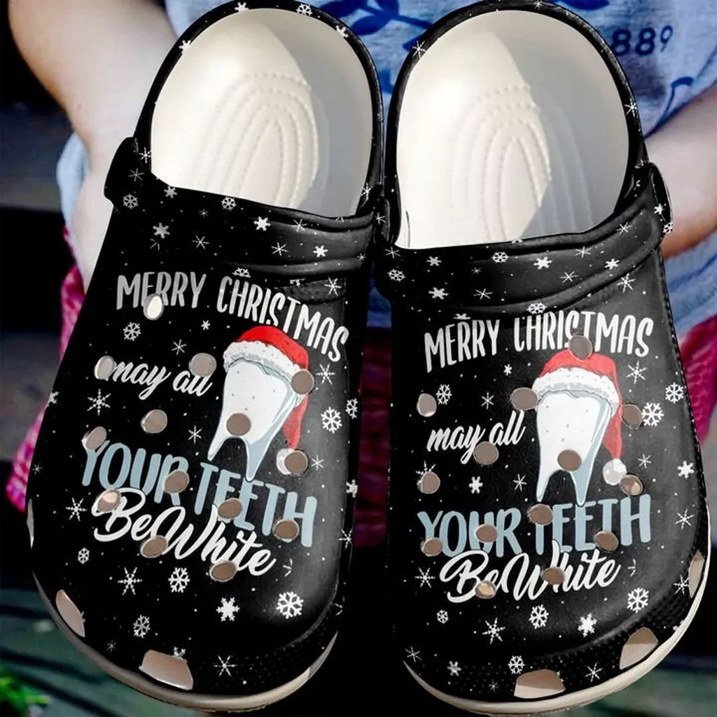 Dentist May All Your Teeth Be White Christmas Santa Hat Crocs Crocband Clog