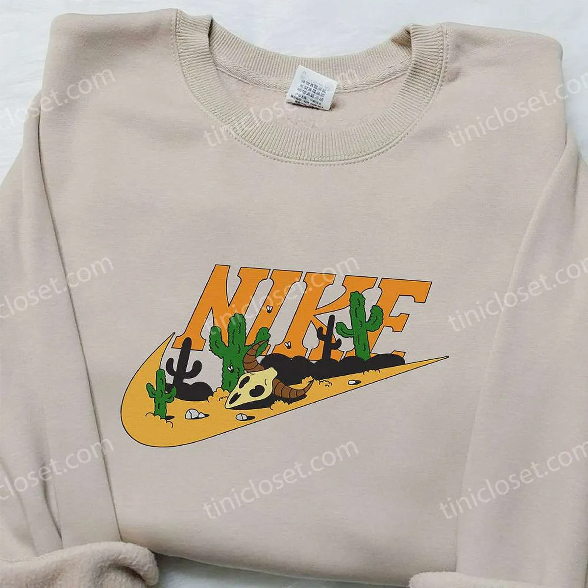 Desert x Nike Embroidered Shirt, Cartoon Embroidered Shirt, Custom Nike Embroidered Shirt