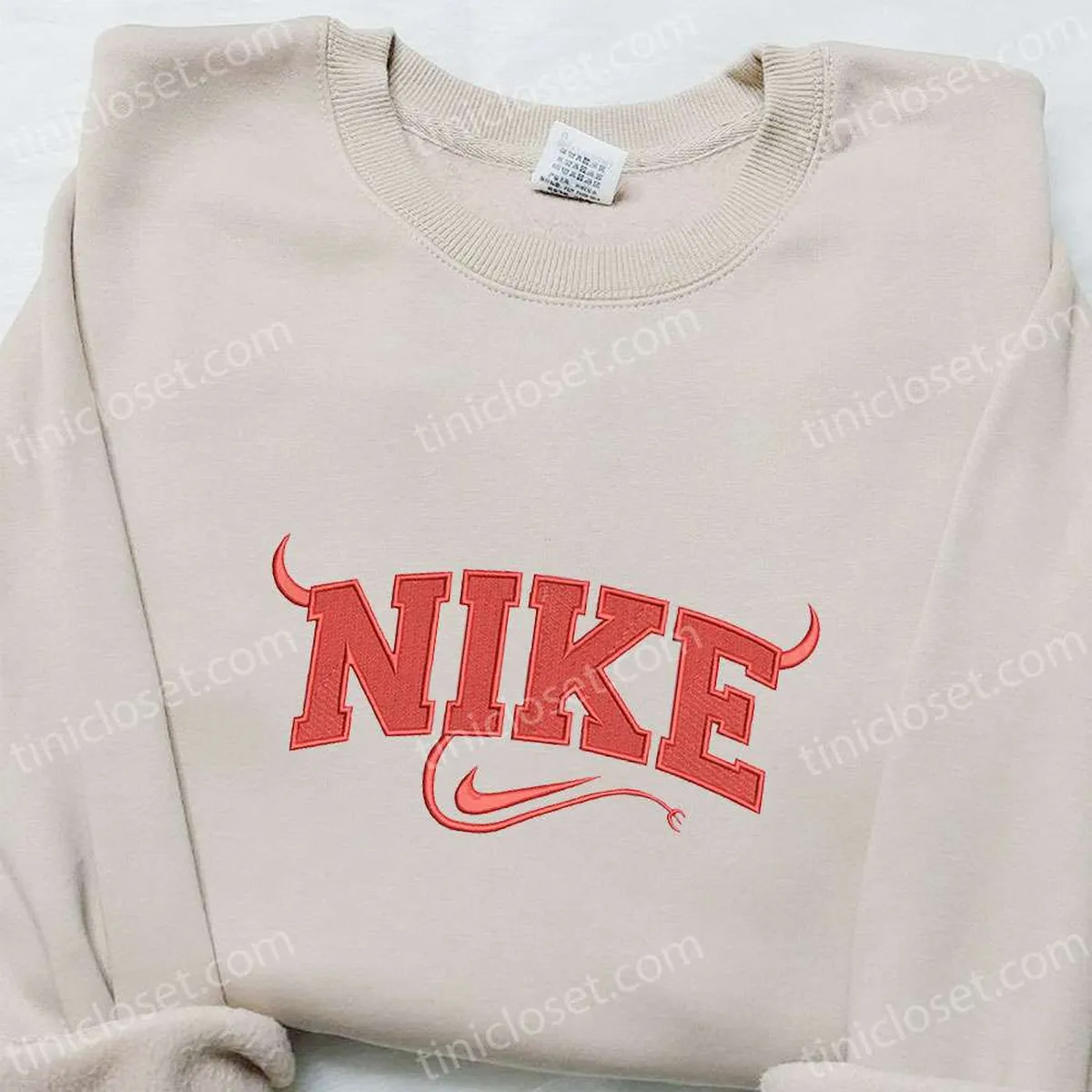 Devil x Swoosh Embroidered Sweatshirt, Nike Inspired Embroidered Hoodie, Best Halloween Gifts for Family