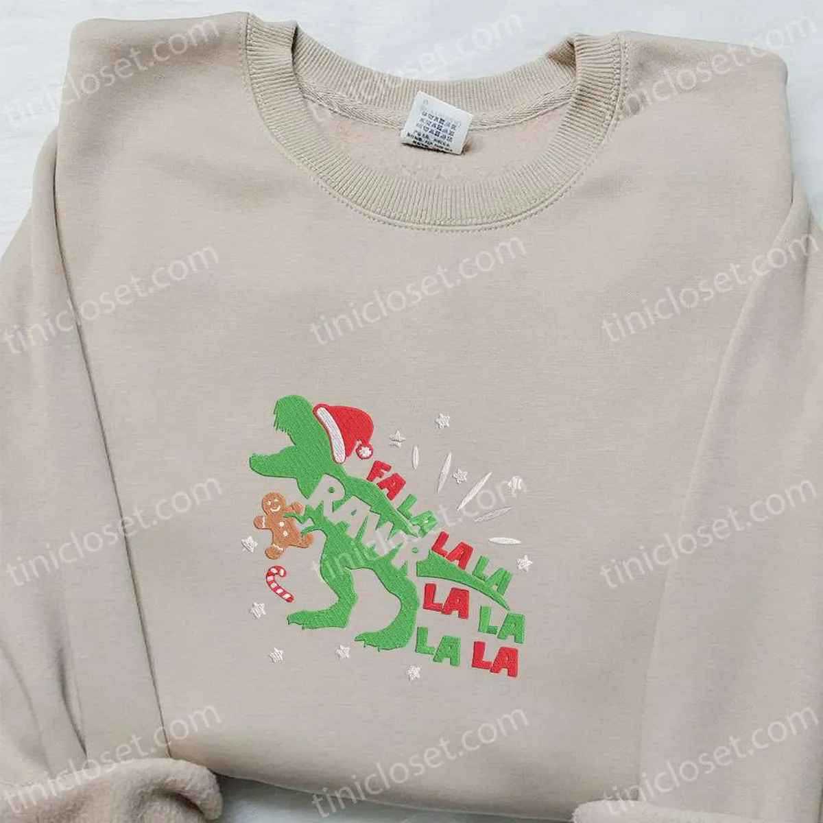 Dinosaur and Gingerbread Falala Christmas Embroidered Sweatshirt, Movie Christmas Embroidered Shirt, Best Christmas Gift Ideas