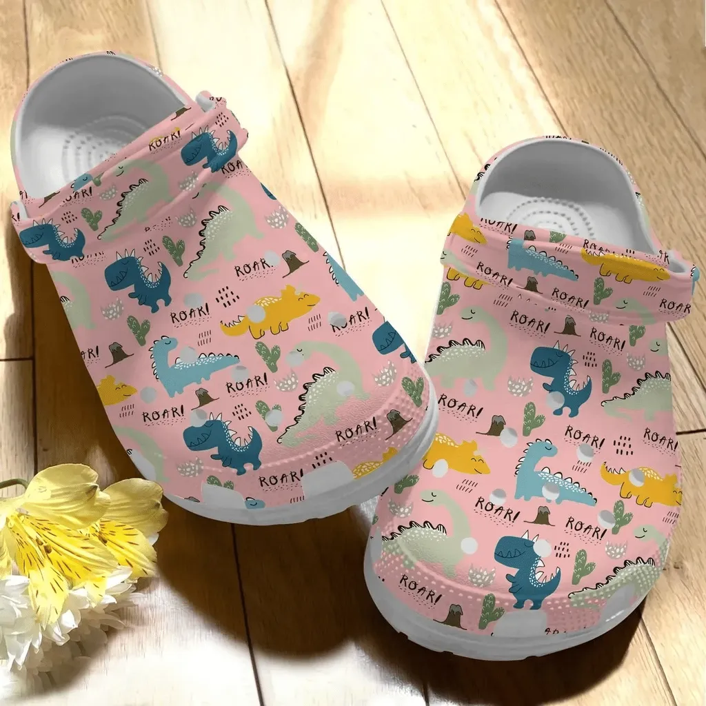 Dinosaur Personalize Clog Custom Crocs Fashionstyle Comfortable For Women Men Kid Print 3D Whitesole Roar