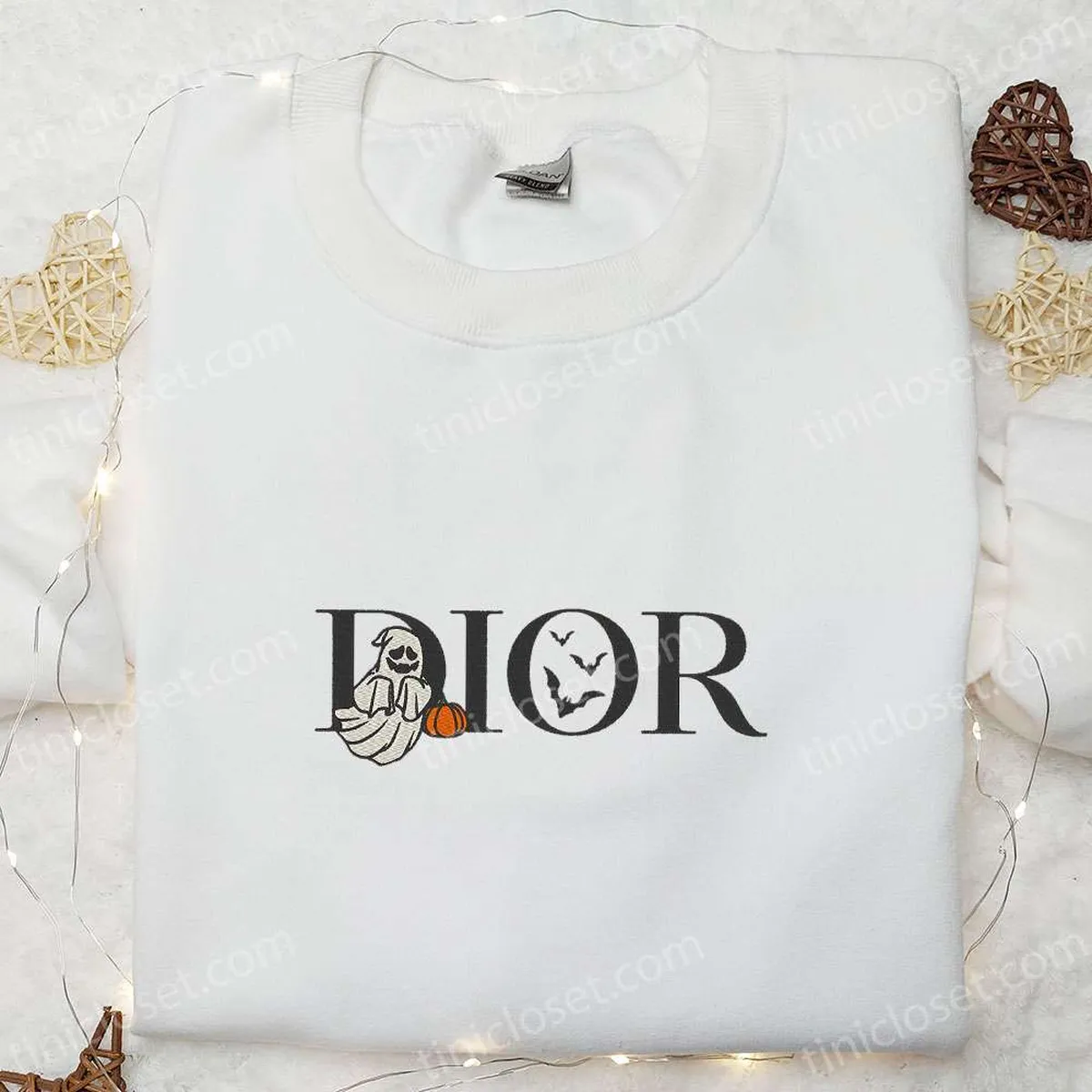 Dior Logo With Ghost And Bats x Nike Embroidered Shirt, Halloween Embroidered Hoodie, Best Gifts For Family