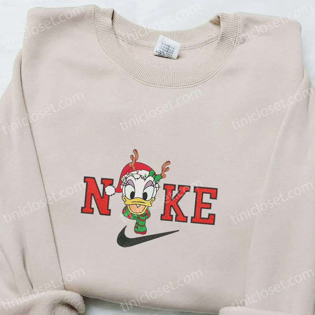 Disney Daisy Duck Christmas Light x Nike Christmas Embroidered Sweatshirt, Cartoon Christmas Embroidered Shirt, Best Christmas Gift Ideas