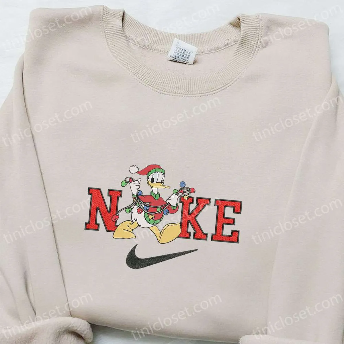 Disney Donald Duck Christmas Light x Nike Christmas Embroidered Sweatshirt, Christmas Embroidered Shirt, Best Christmas Gift Ideas