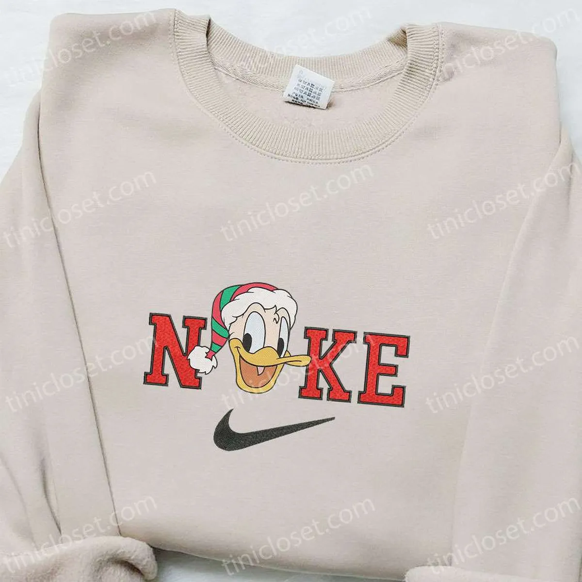 Disney Donald Duck Head x Nike Christmas Embroidered Sweatshirt, Cartoon Christmas Embroidered Shirt, Best Christmas Gift Ideas