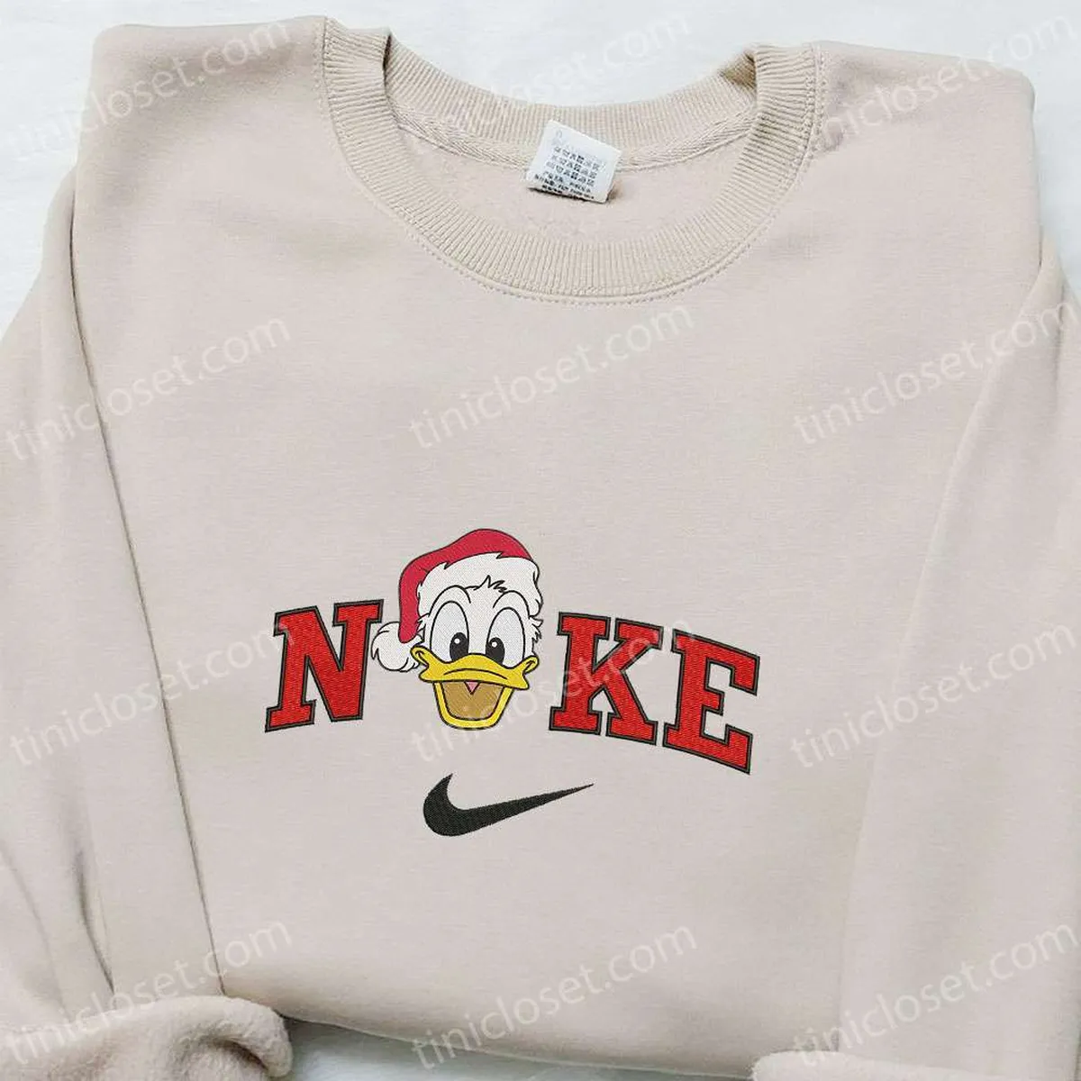 Disney Donald Duck Xmas Hat x Nike Christmas Embroidered Sweatshirt, Cartoon Christmas Embroidered Shirt, Best Christmas Gift Ideas