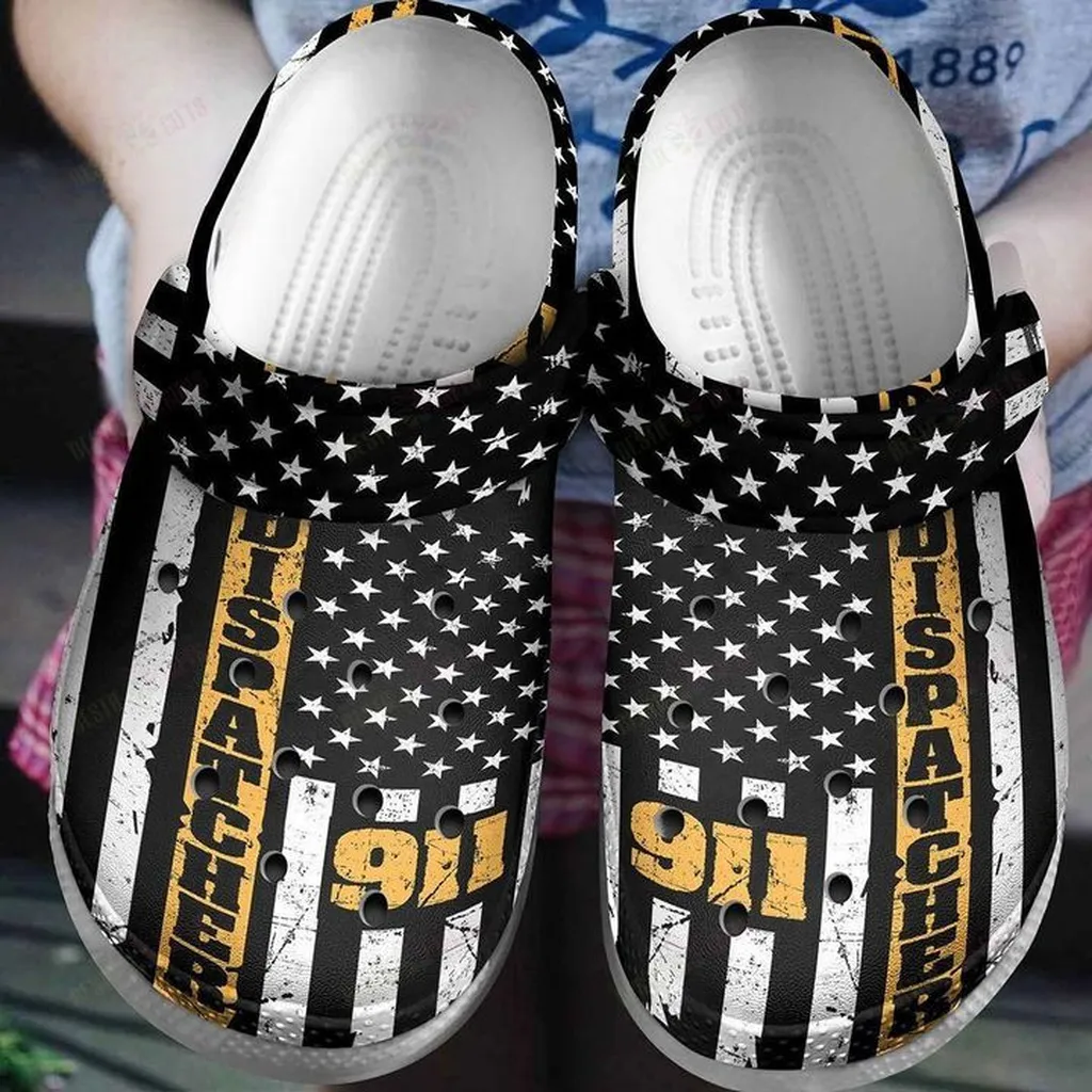 Dispatcher 911 American Dispatcher Flag Crocs Classic Clogs