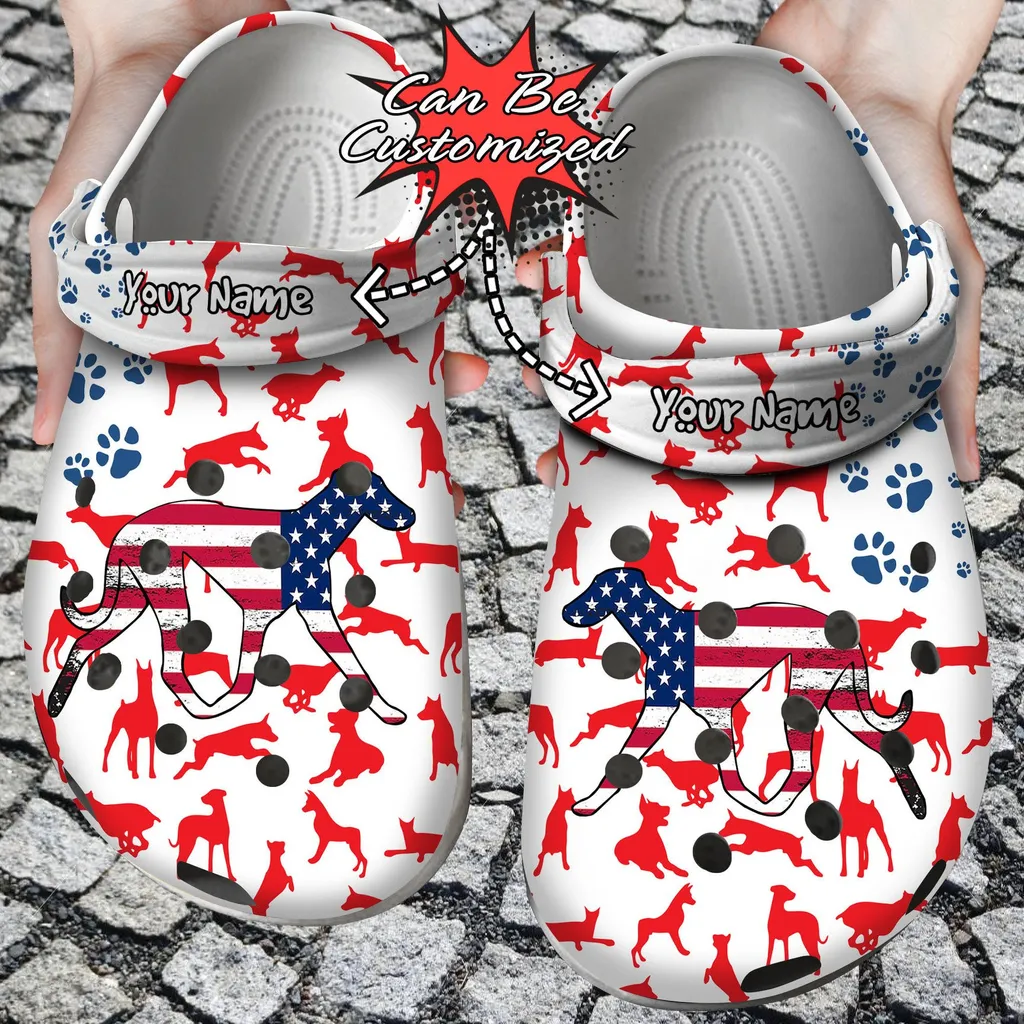 Doberman American Flag Crocs Clog