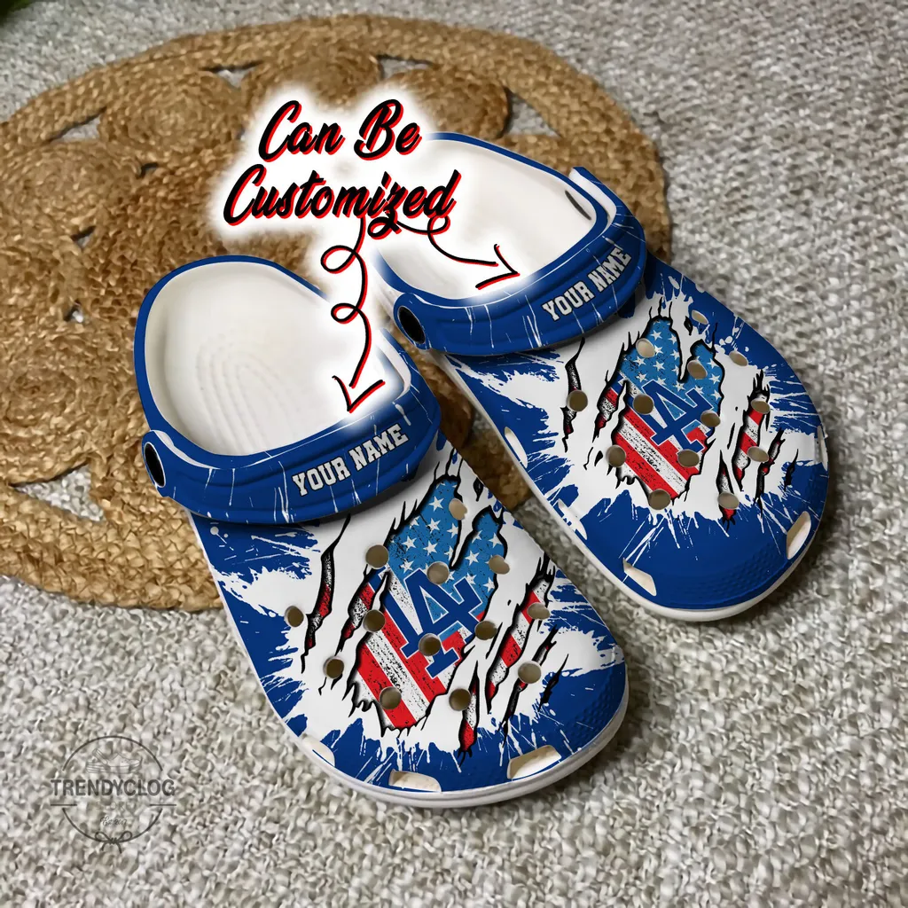 Dodgers Crocs Personalized LA Dodgers Baseball Ripped American Flag Clog